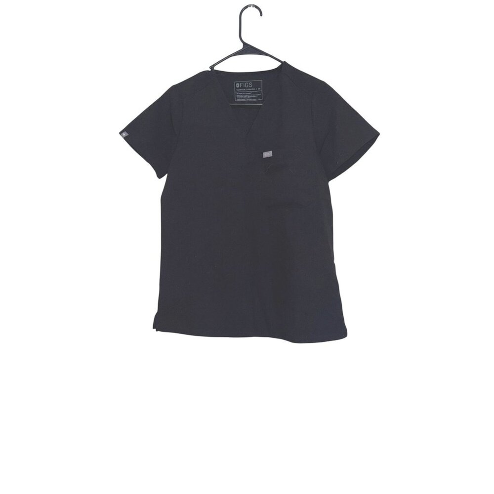 Figs Black Scrub Top XS V-Neck Short Sleeve Technical Collection